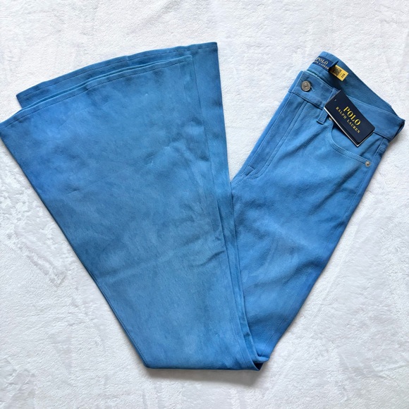 RARE! POLO RALPH LAUREN Blue Label Suede Super Flare Mid Rise Pants—NWT—6 - Picture 2 of 15